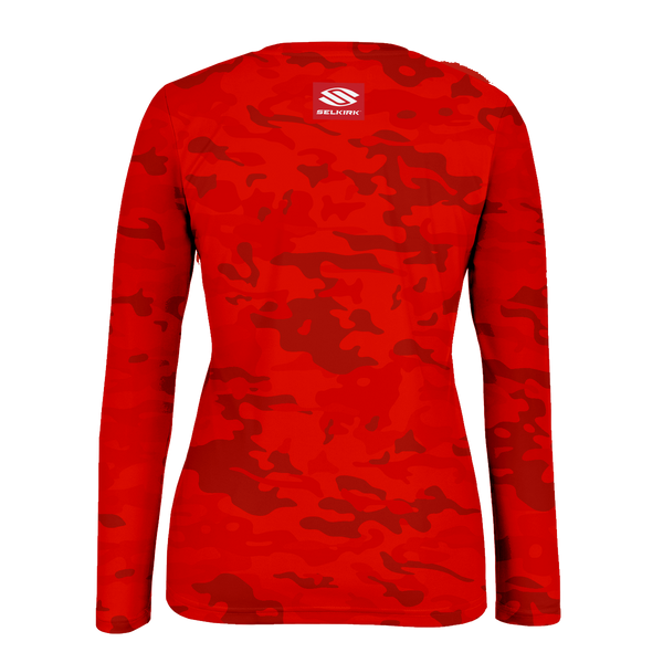 Selkirk pickleball shirt - camo red women's long sleeve shirt.