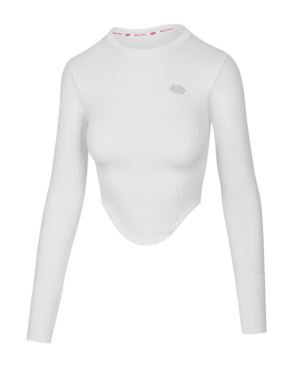 Women's Pro Line Seamless Long Sleeve top in Chalk color, XS/SM size, showcasing the cropped design and long sleeves.