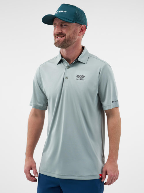 Selkirk Sport Essentials sports-wik men’s short-sleeved pickleball polo shirt.