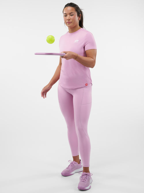 Selkirk women’s Essentials DualSoft short-sleeved pickleball tee shirt.