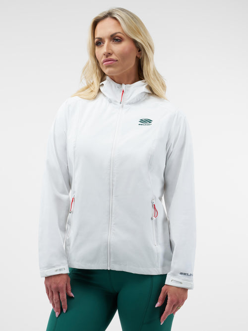 Selkirk Sport Essentials women’s hooded full-zip pickleball windbreaker jacket.