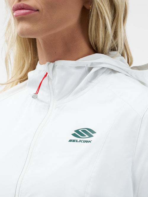 Selkirk Sport Essentials women’s hooded full-zip pickleball windbreaker jacket.