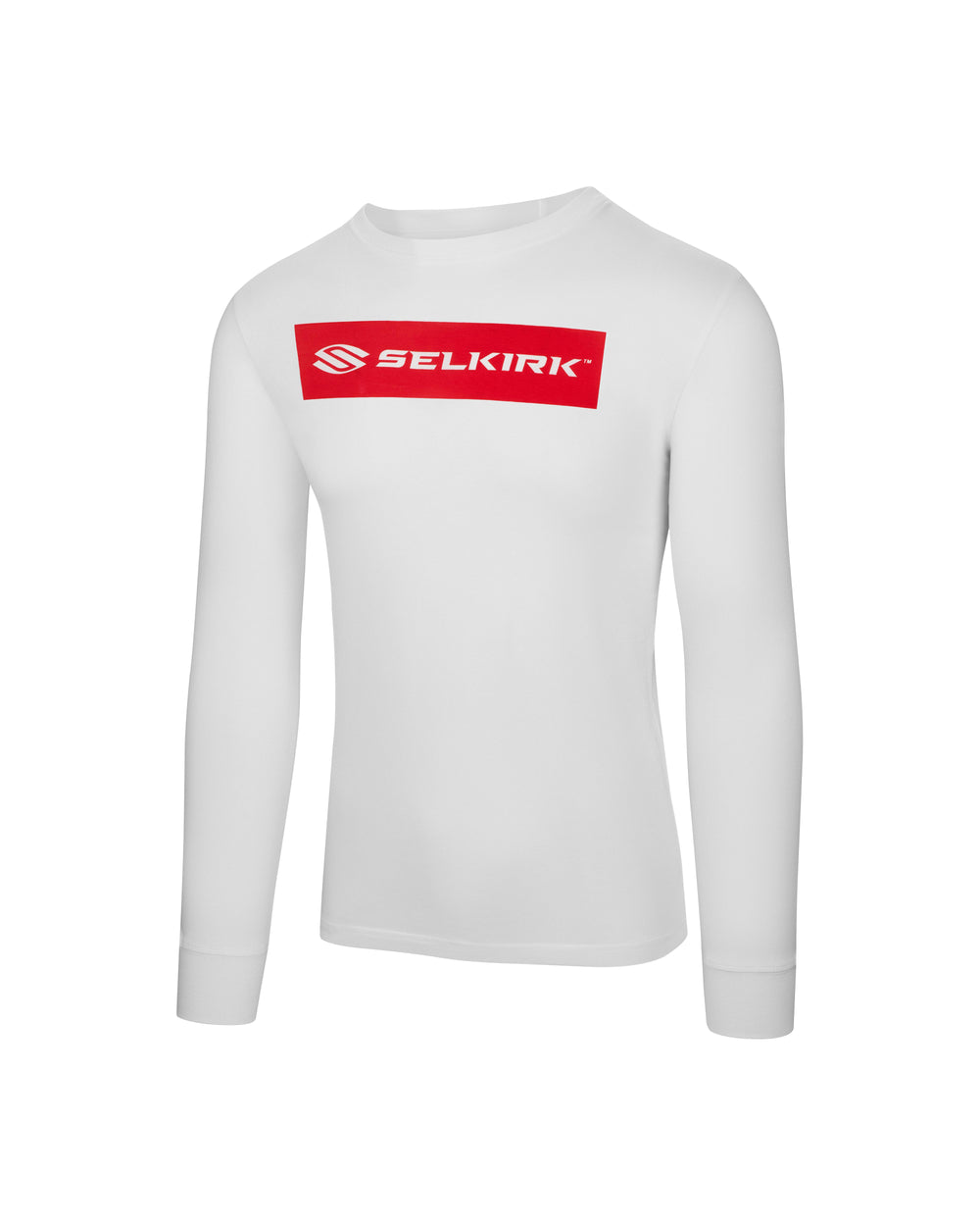 Black long sleeve tee with 'Selkirk Sport' text in red