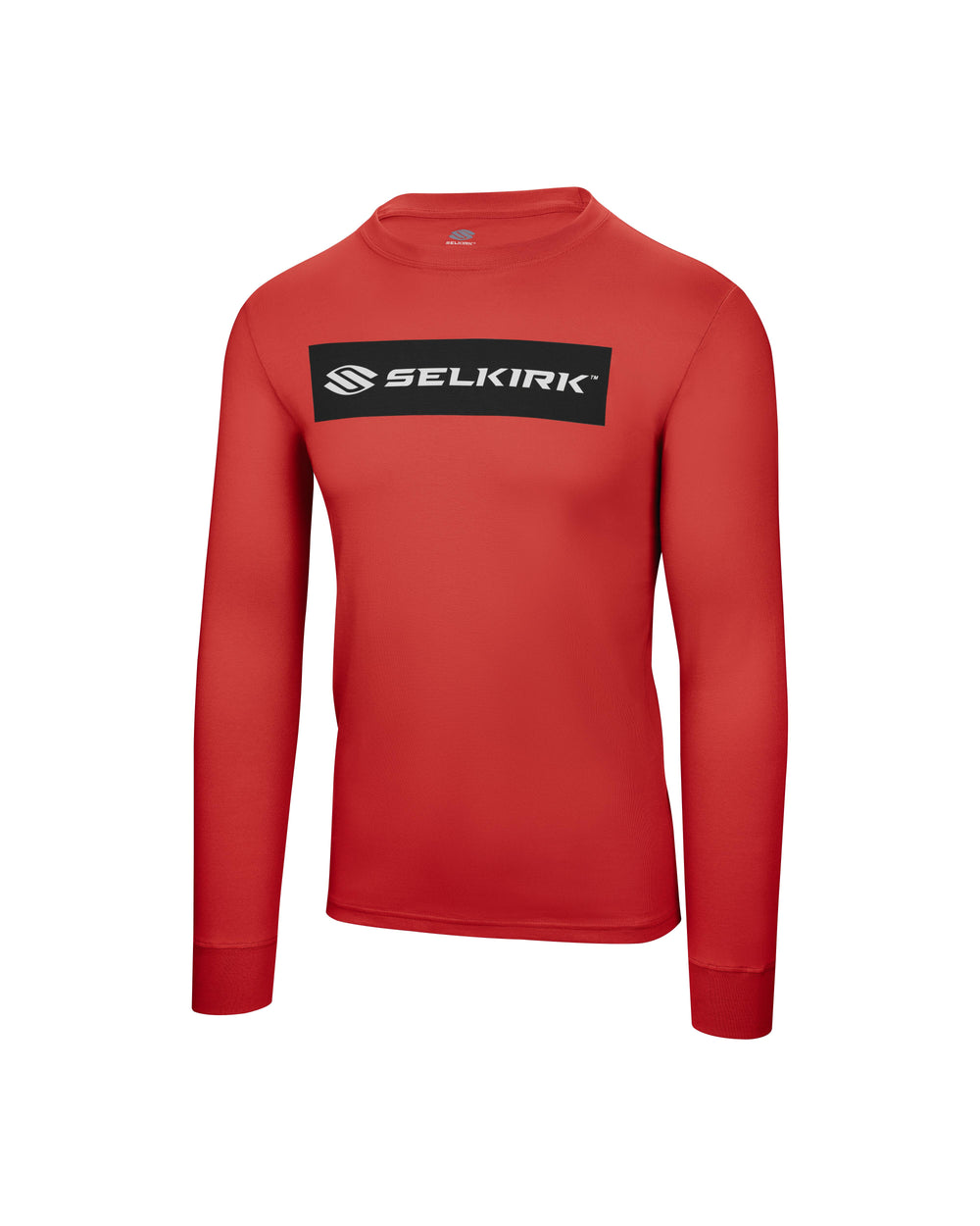 Black long sleeve tee with 'Selkirk Sport' text in red