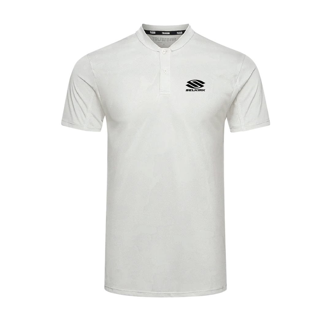 White Selkirk TruWear Men's Vortex Lifestyle Collared Polo with logo