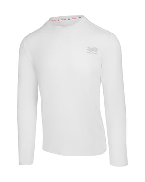 White long-sleeve shirt from the AeroFiber Collection, designed for comfort and performance.