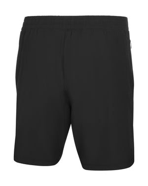 Men's black AeroFiber shorts, designed for comfort and performance on the pickleball court.