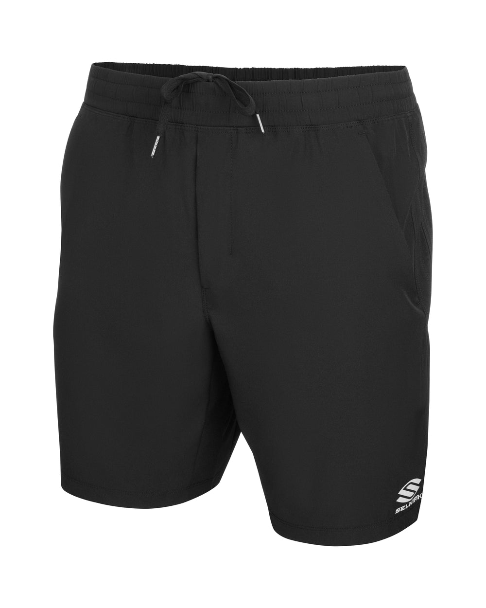Men's black AeroFiber shorts with elastic waistband and side pockets.