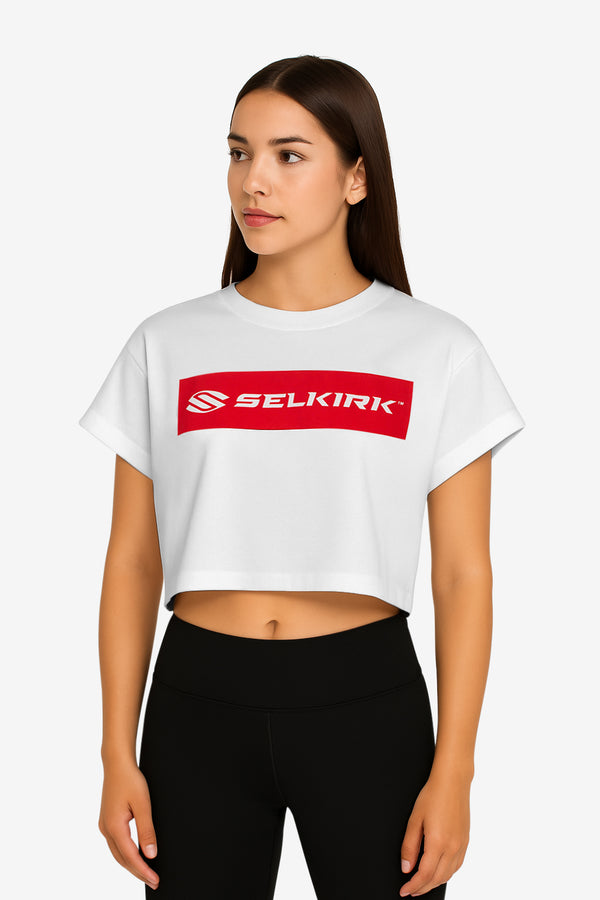 Black Selkirk Sport Women's Sideline Soft Cotton Boxy Tee with red logo