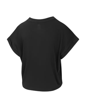 Back view of Selkirk Sport Women's Sideline Soft Cotton Boxy Tee in Black