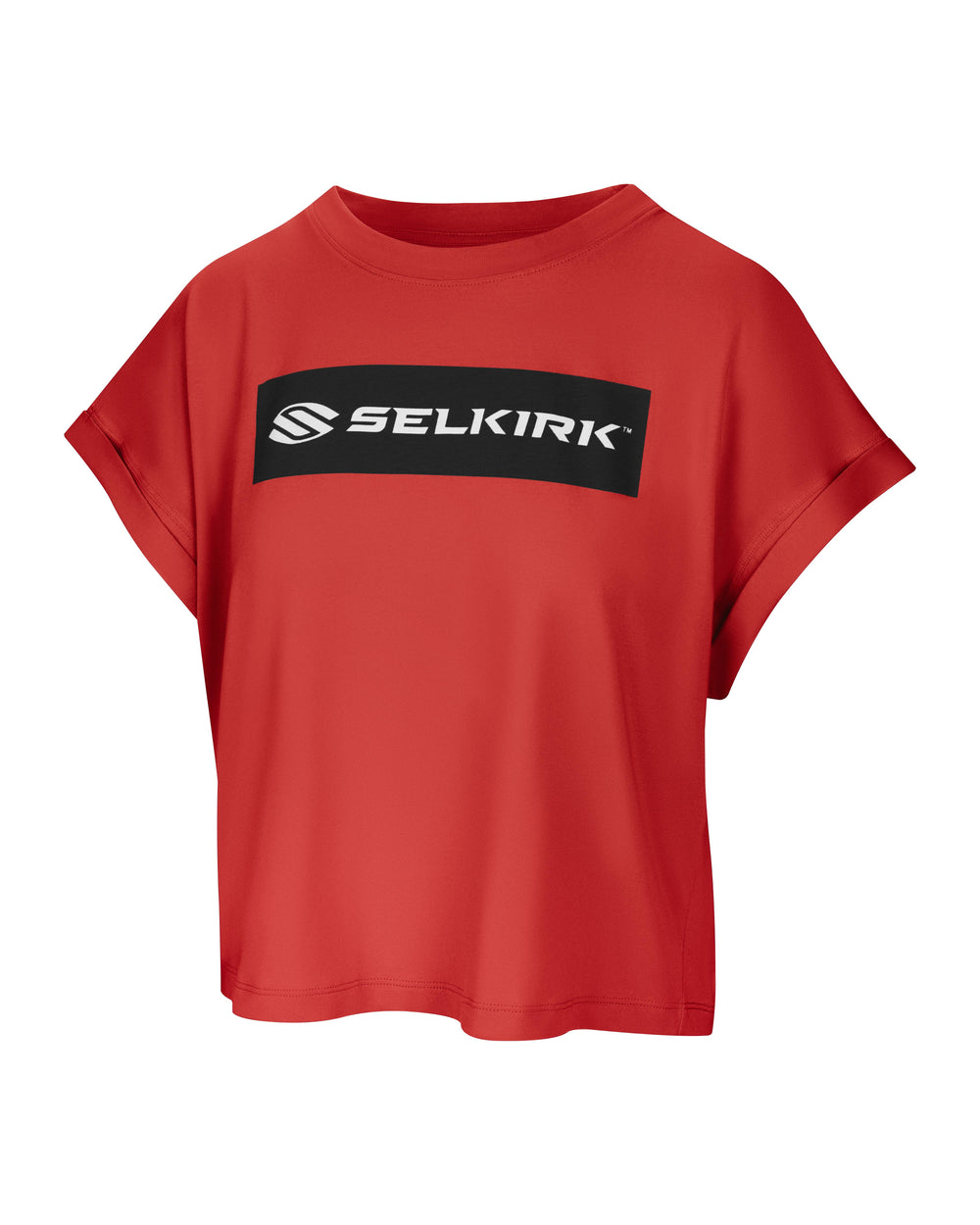 Black Selkirk Sport Women's Sideline Soft Cotton Boxy Tee with red logo