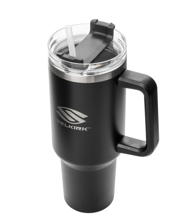 40 oz. Selkirk Sport Premium Tumbler in Black with secure lid and straw