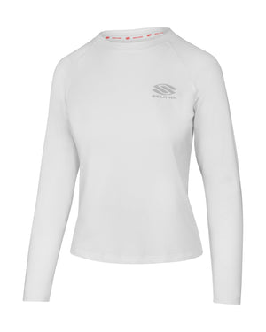 White long-sleeve shirt from the AeroFiber Collection, designed for comfort and performance on the pickleball court.
