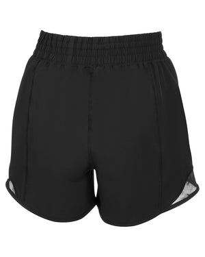 Women's black AeroFiber shorts with mesh panels for breathability and comfort.