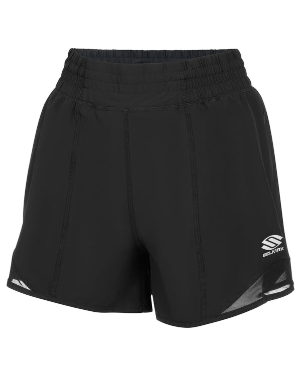 Black women's AeroFiber shorts, designed for comfort and performance on the pickleball court.