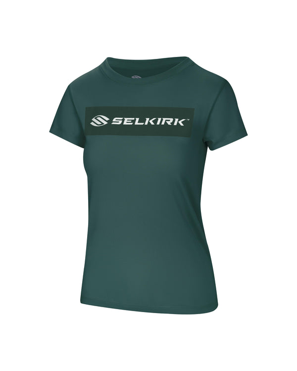 Black short sleeve tee with Selkirk logo in red