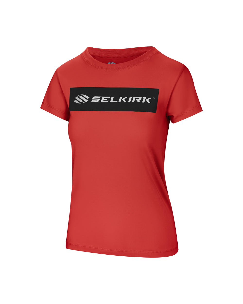 Black short sleeve tee with Selkirk logo in red