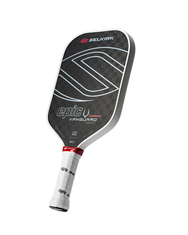 Selkirk VANGUARD Pro pickleball paddle with a black and white design
