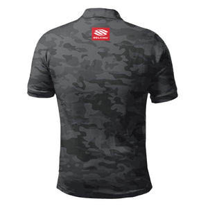 Back view of Selkirk Men's Red Label Polo in camo with logo