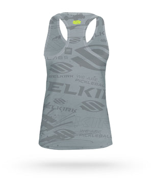 Selkirk Emblem Women's Tank Top in Cool Gray with logos and Stretch-Wik technology