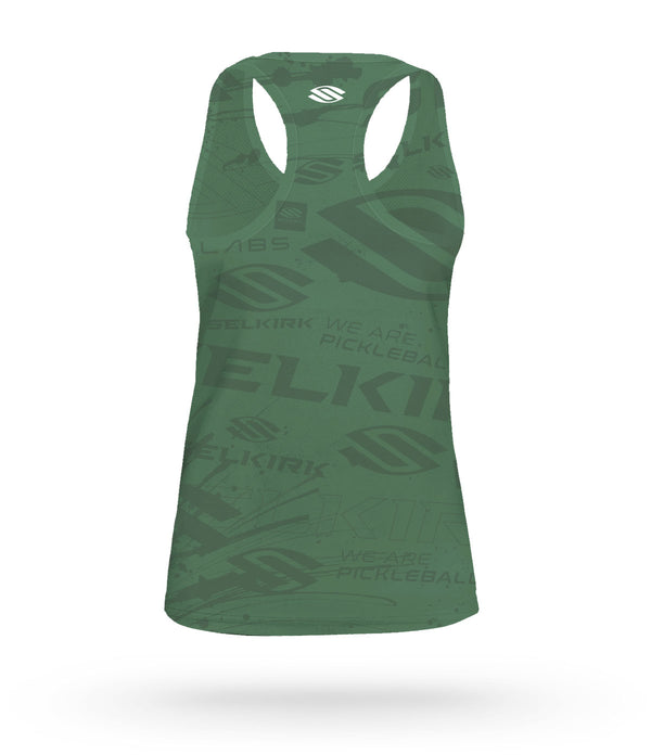 Crafted for Selkirk Sport pickleball athletes and fans, introducing the Selkirk Emblem Women's pickleball tank top with Selkirk's Stretch-Wik Technology in gray, blue, and green. Perfect for pickleball players.