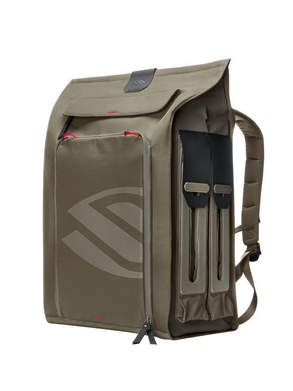 Right-side view of Selkirk Pro Line 2.0 35L backpack, Earth Gray, showing paddle sleeves and zippered front pocket