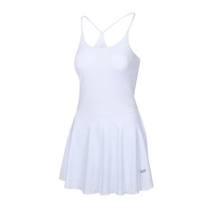AvaLee by Selkirk Women's Single-Strap Court Dress in white, featuring a flared skirt and built-in shorts.