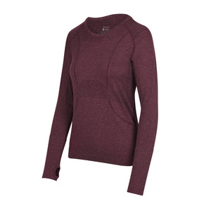 Selkirk pickleball Ava Lee Fitted Longsleeve T-Shirt in burgundy, featuring a seamless design and long sleeves.