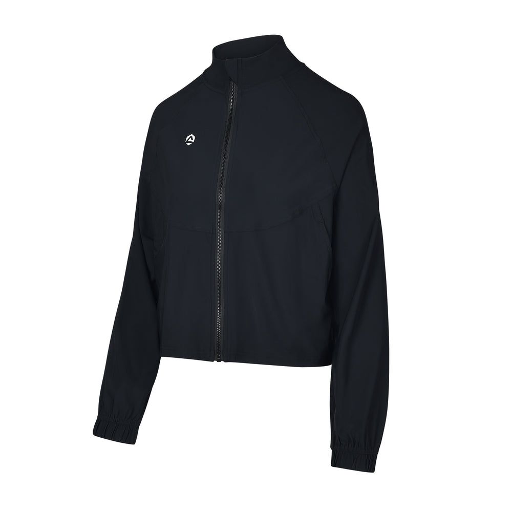 Ava Lee Women's Warmup Pickleball Windbreaker in black, featuring a zip front and cropped design.