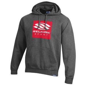 Charcoal/Heather Selkirk Box Logo V2 Pullover Fleece Hoodie with red logo text