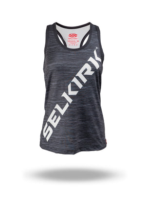 Black tank top featuring 'SELKIRK' in bold white letters on the side