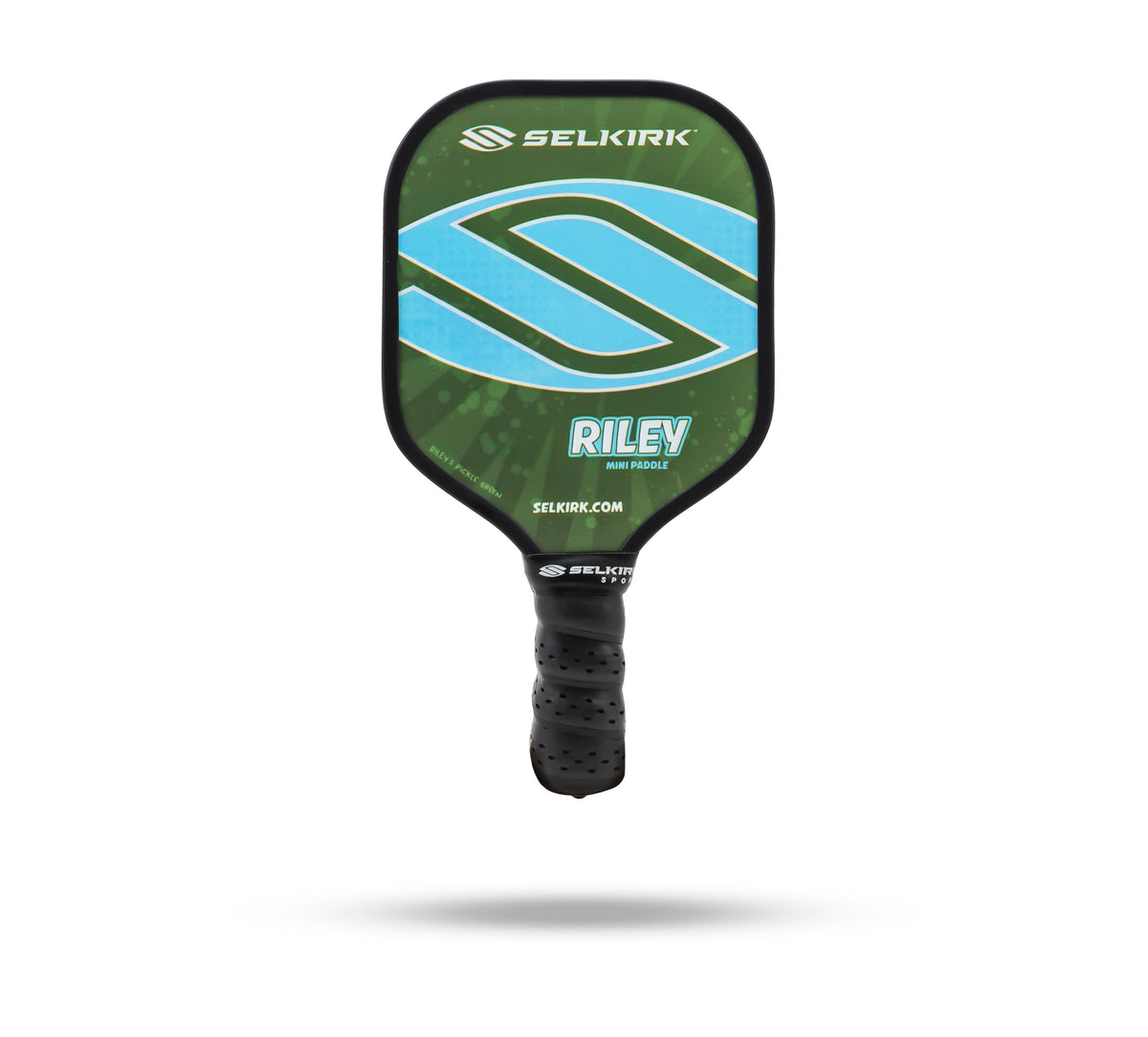 Lakeside Lime Selkirk Sport Riley Mini Pickleball Paddle with blue logo