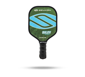 Lakeside Lime Selkirk Sport Riley Mini Pickleball Paddle with blue logo