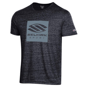 Black Selkirk Men's Box Logo Short Sleeve Crew featuring a large logo on the front