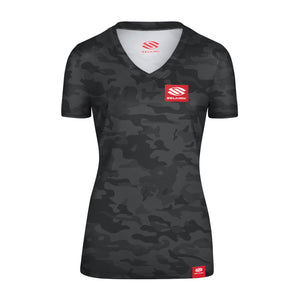 Black Selkirk Red Label Camo Women's Short Sleeve V-Neck with Stretch-Wik Technology